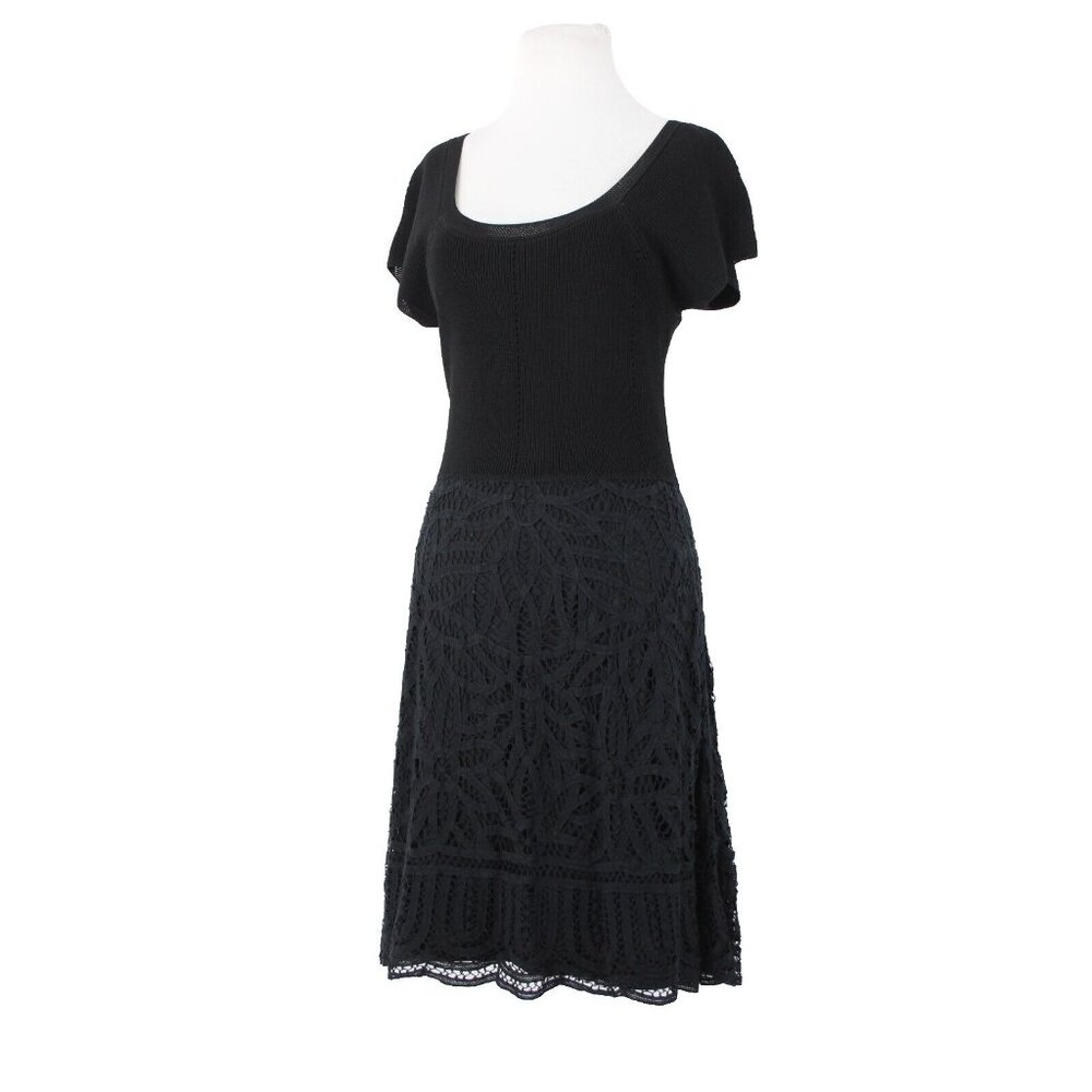 V Christina Sz M Black Lined Lace Bottom Cotton Viscose Spandex Fit Flare Dress - Picture 1 of 16